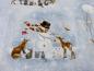 Preview: Patchworkstoff Woodland Friends mit Schneemännern und Waldtieren auf einem hellblau marmorierten Untergrund Detailansich mit Schneemann und Tiere